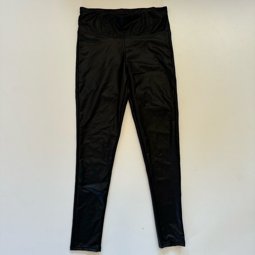 Roma Concept by Rosee Women Black Faux Leather High Waisted‎ Leggings Size L